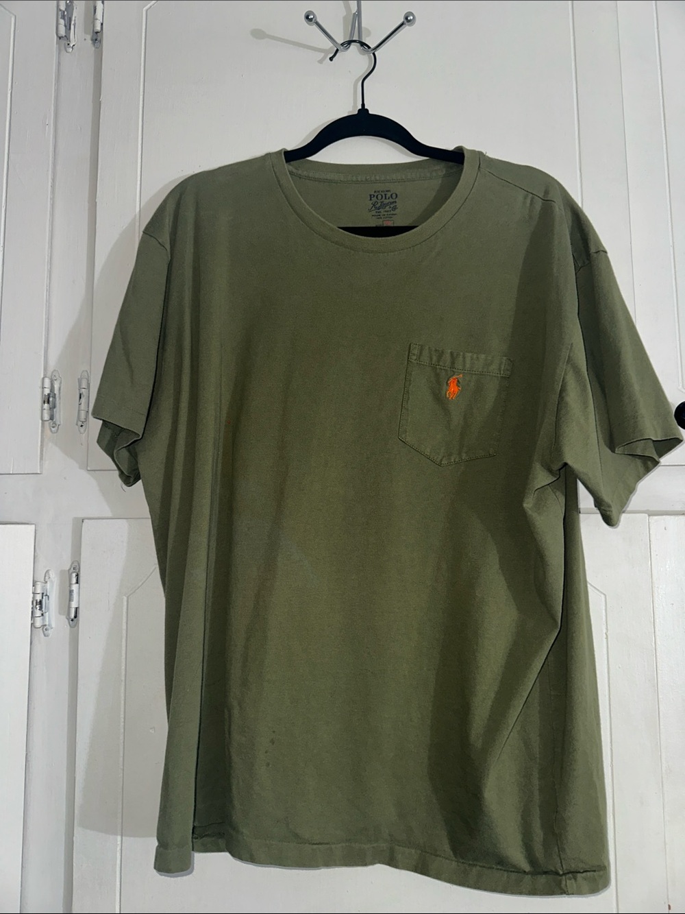 Polo by Ralph Lauren Olive Green Short-Sleeve Pocket Tee with Orange Logo
